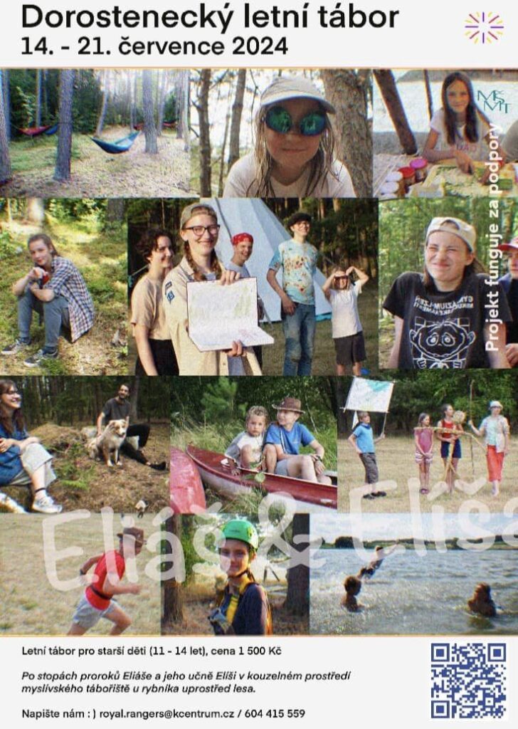Plakátek na tábor na Myslívě s tématem Eliáš a Elíša.